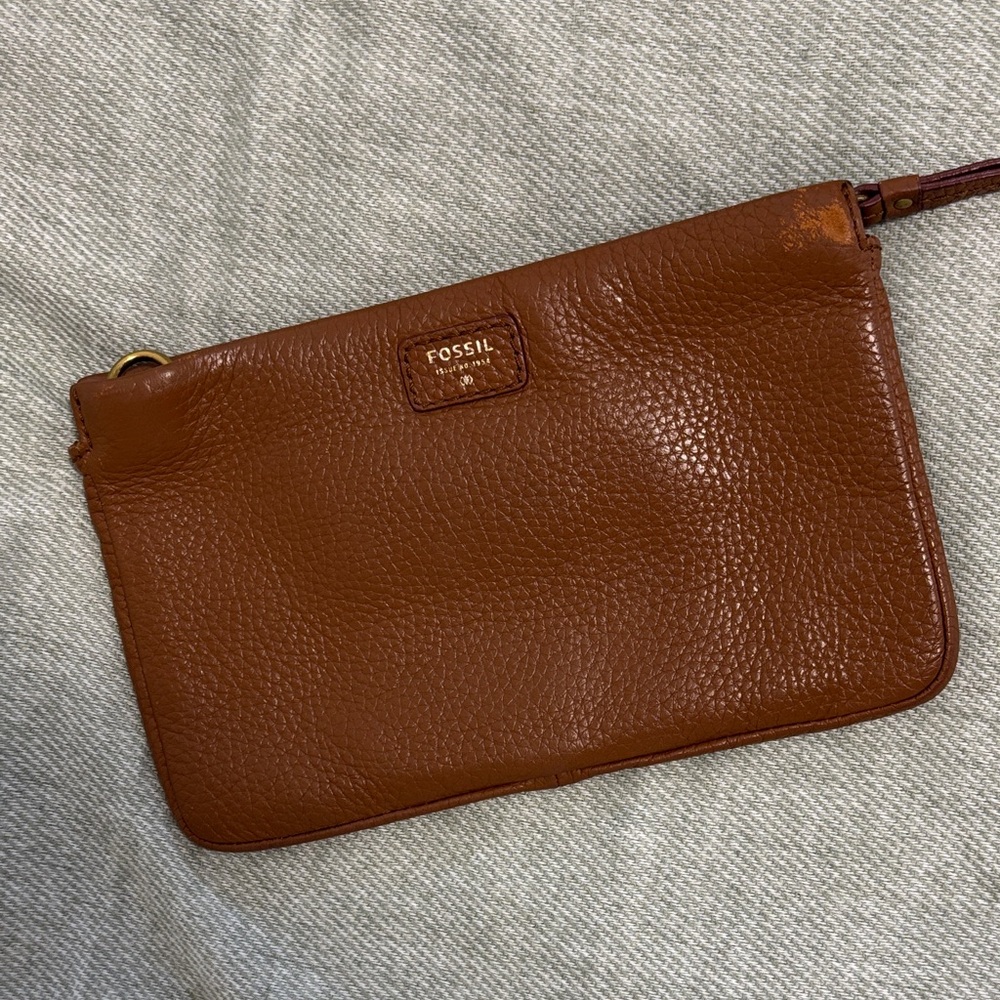 Fossil leather clutch